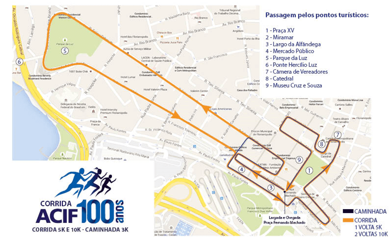 percurso corrida 100 anos