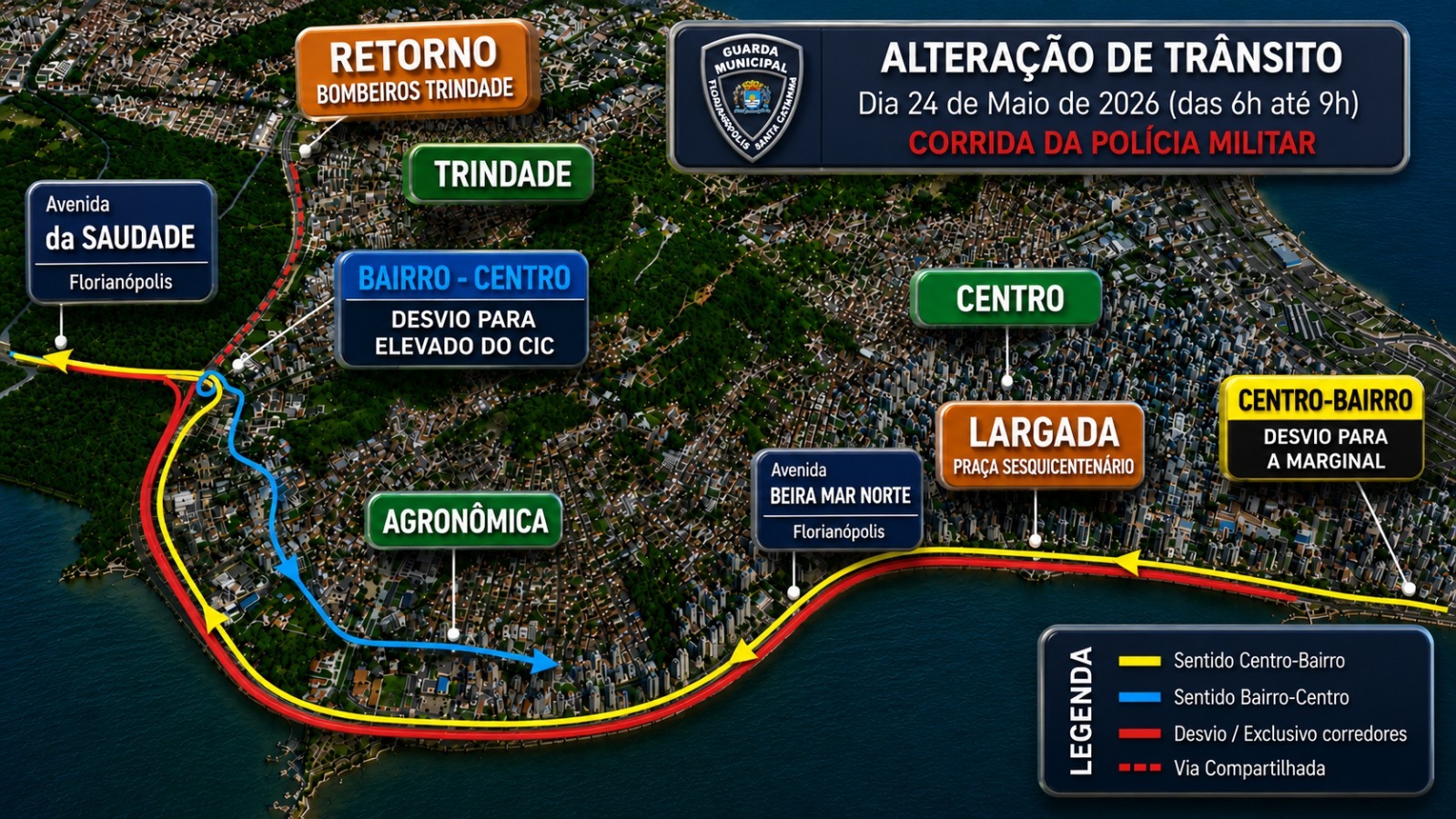 Corrida de 191 anos da PM altera trânsito da Beira-Mar Norte neste domingo (24)